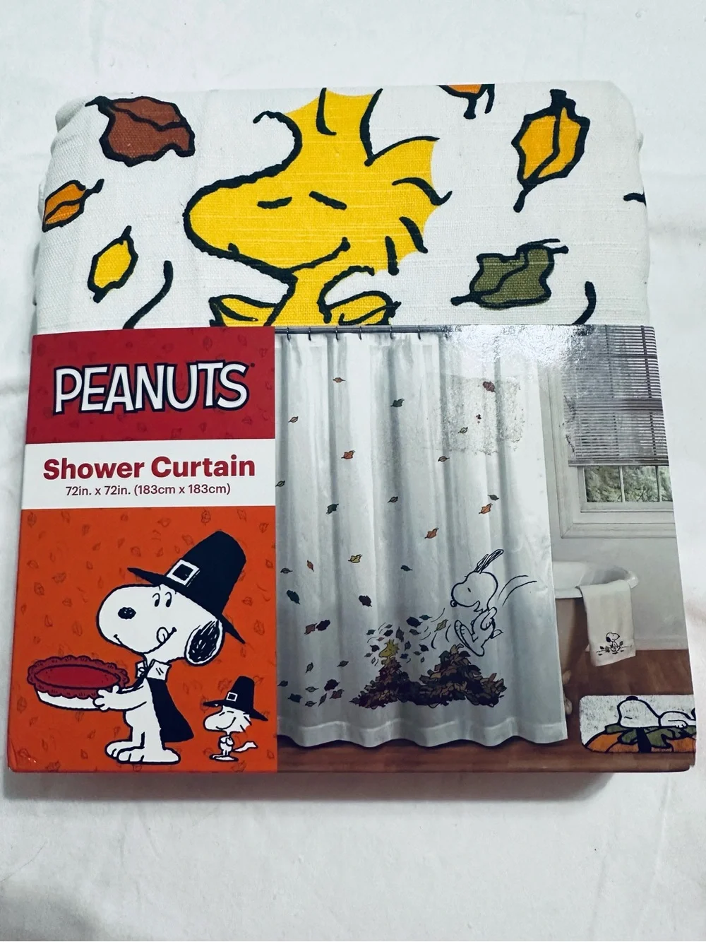 Peanuts Woodstock Fall Shower Curtain 72x72 Autumn Leaves Snoopy Bathroom Decor
